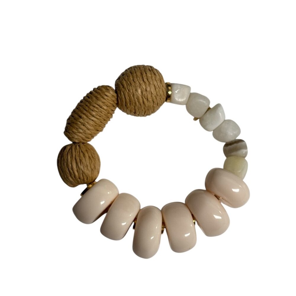 Handcrafted Serafina Stretch Bracelet With Beige Ceramic White Stone & Natural T